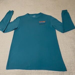 Billabong long sleeve tee, sz sm, marine green with logos f/b, gently used.